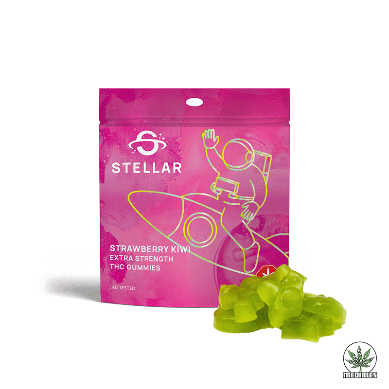 Stellar Strawberry Kiwi THC gummies with precise dosing — cannabis edibles available at Mohawk Medibles Canada